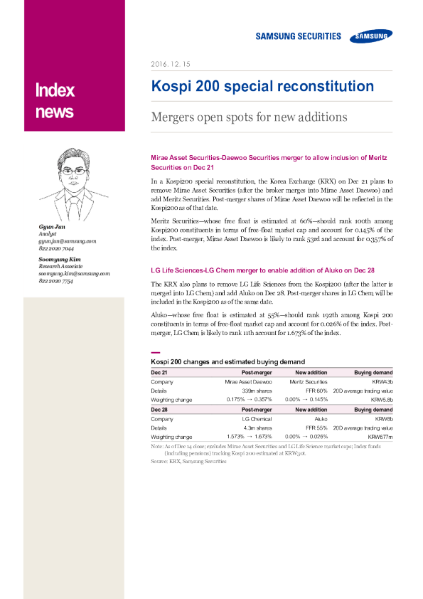 Kospi 200特别重组：合并开放新的场所