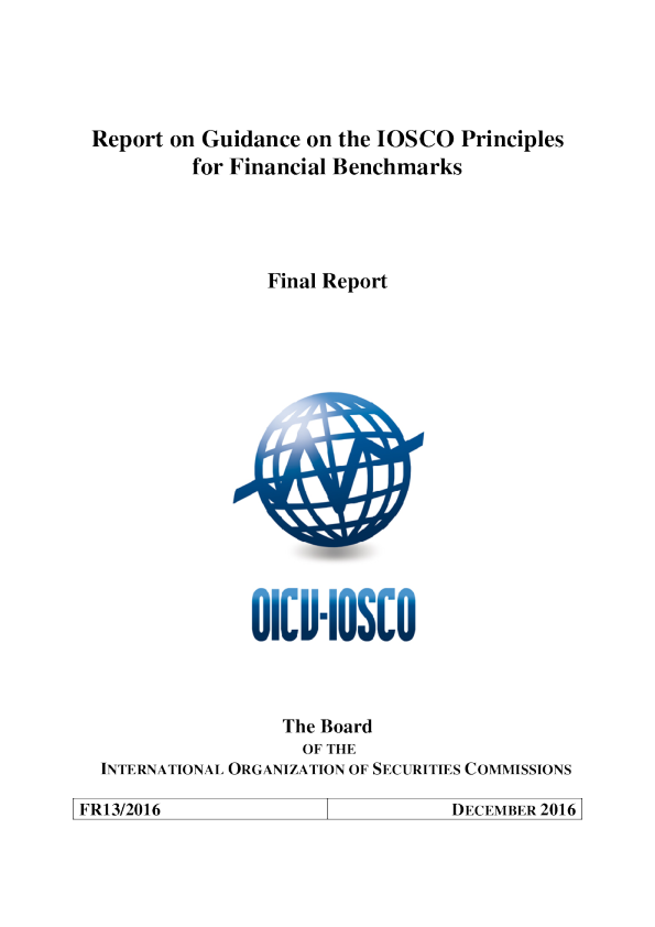 FR13/2016 Report on Guidance on the IOSCO Principles for Financial Benchmarks
