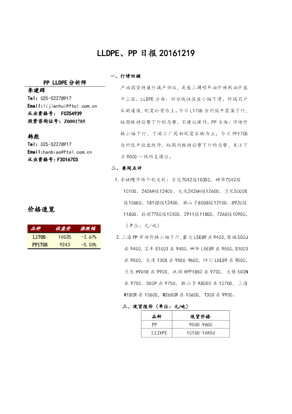 LLDPE、PP日报