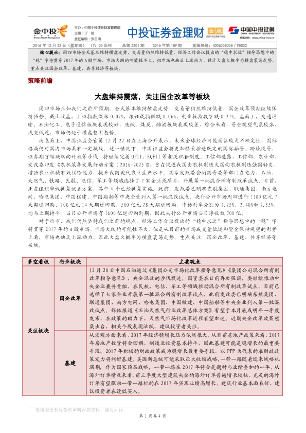 大盘维持震荡，关注国企改革等板块