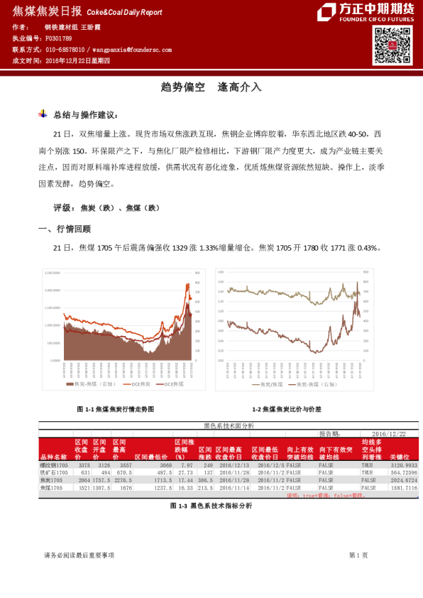 焦煤焦炭日报：趋势偏空 逢高介入