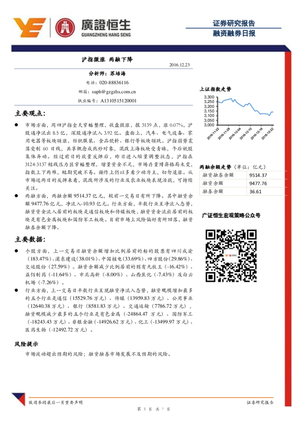 融资融券日报：沪指微涨 两融下降