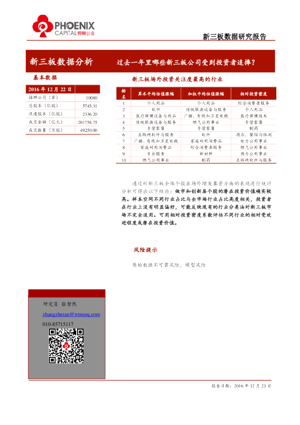 新三板数据分析：过去一年里哪些新三板公司受到投资者追捧？