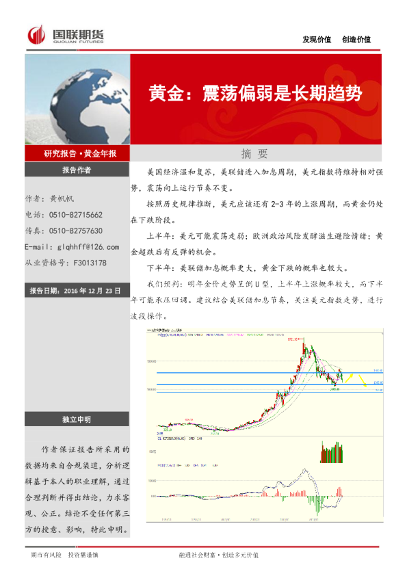 黄金：震荡偏弱是长期趋势