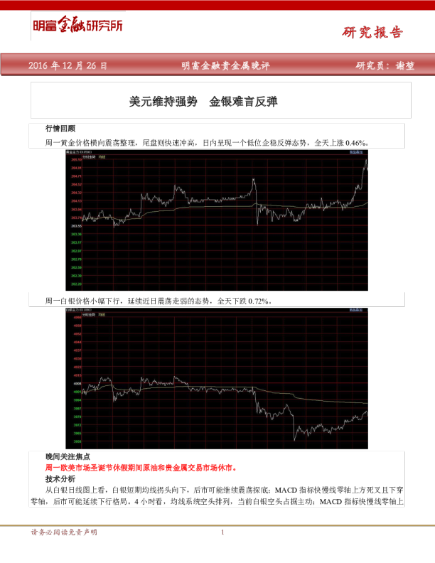 美元维持强势金银难言反弹
