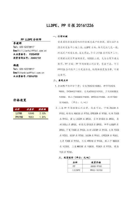 LLDPE、PP日报