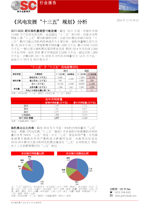 风电行业：《风电发展“十三五”规划》分析