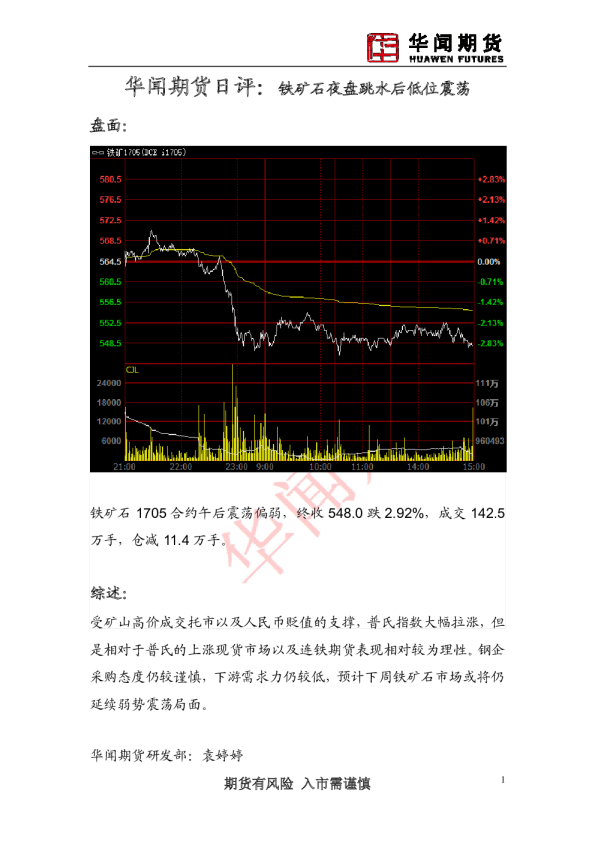 日评：铁矿石夜盘跳水后低位震荡