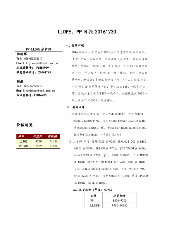 LLDPE、PP日报