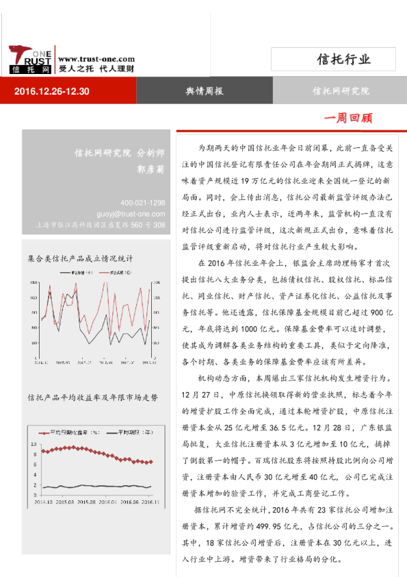 信托行业舆情周报