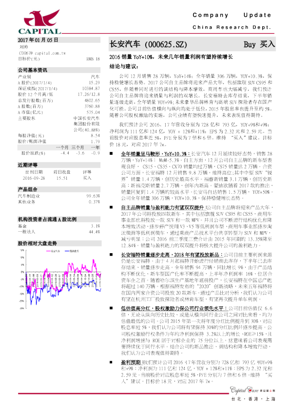 2016销量YoY+10%，未来几年销量利润有望持续增长
