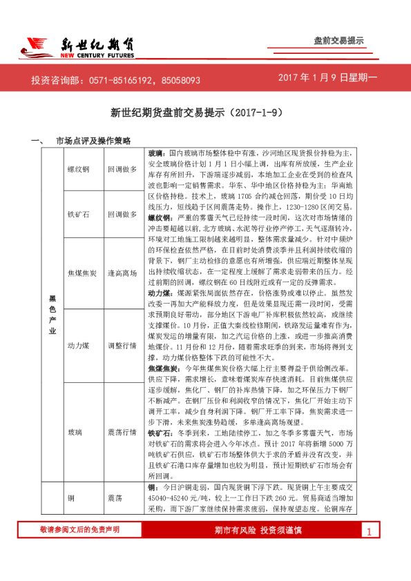 盘前交易提示