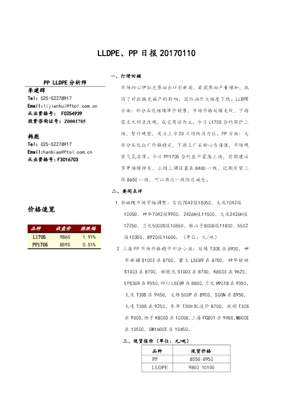 LLDPE、PP日报