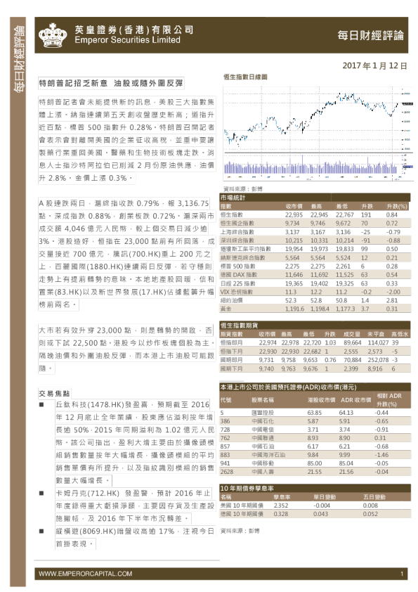 英皇证券每日财经评论