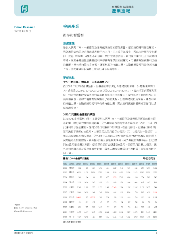 金融产业速报：提供影响获利