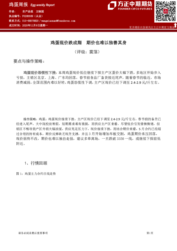 鸡蛋周报：鸡蛋现价跌成翔 期价也难以独善其身