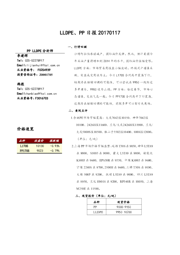 LLDPE、 PP 日报