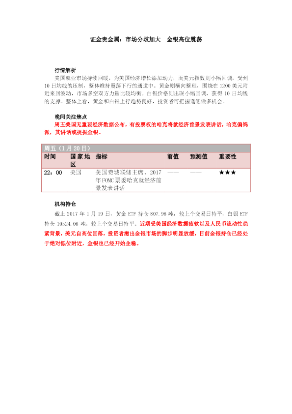 市场分歧加大 金银高位震荡