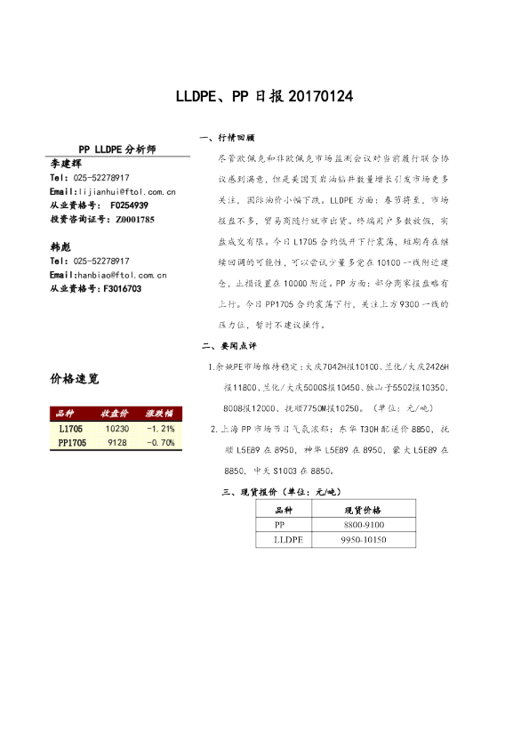 LLDPE、PP日报