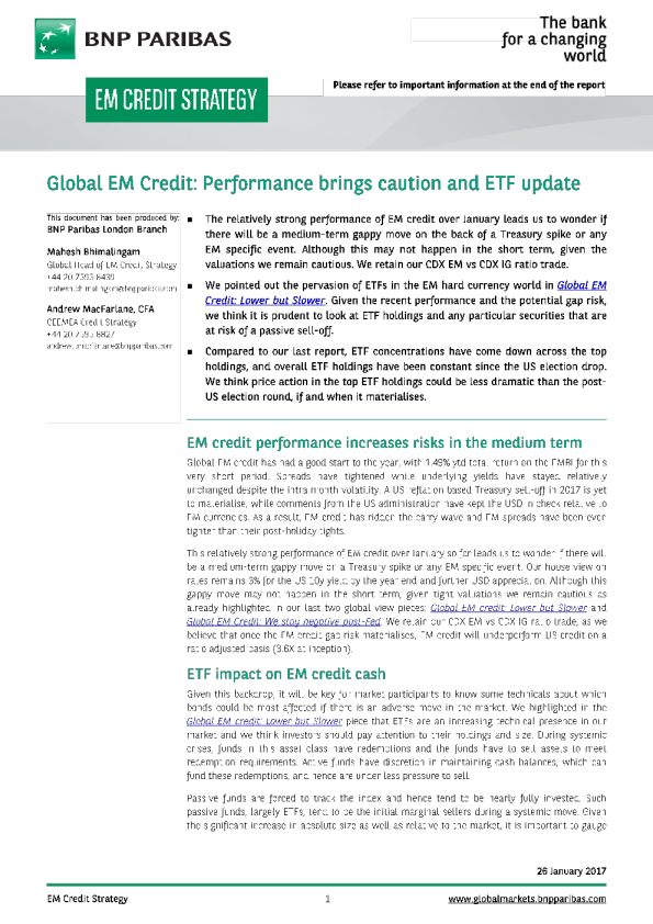 Global EM Credit: Performance brings caution and ETF update