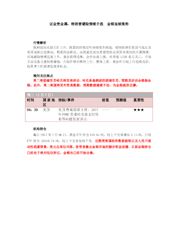 特朗普避险情绪升温 金银延续涨势