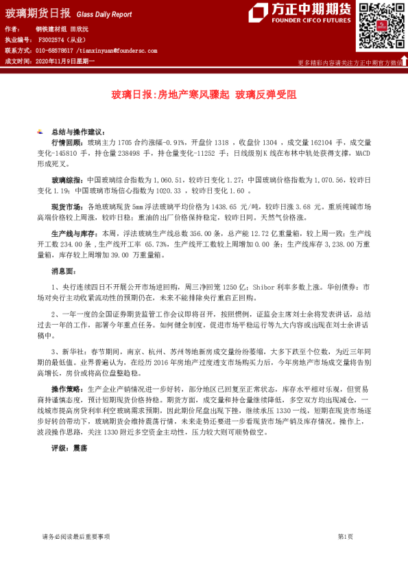 玻璃日报：房地产寒风骤起 玻璃反弹受阻