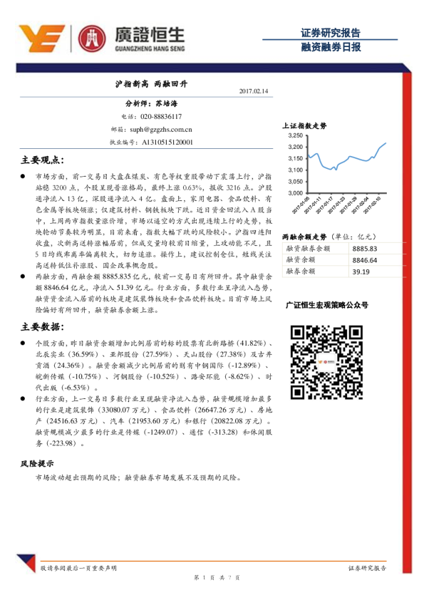 融资融券日报：沪指新高 两融回升