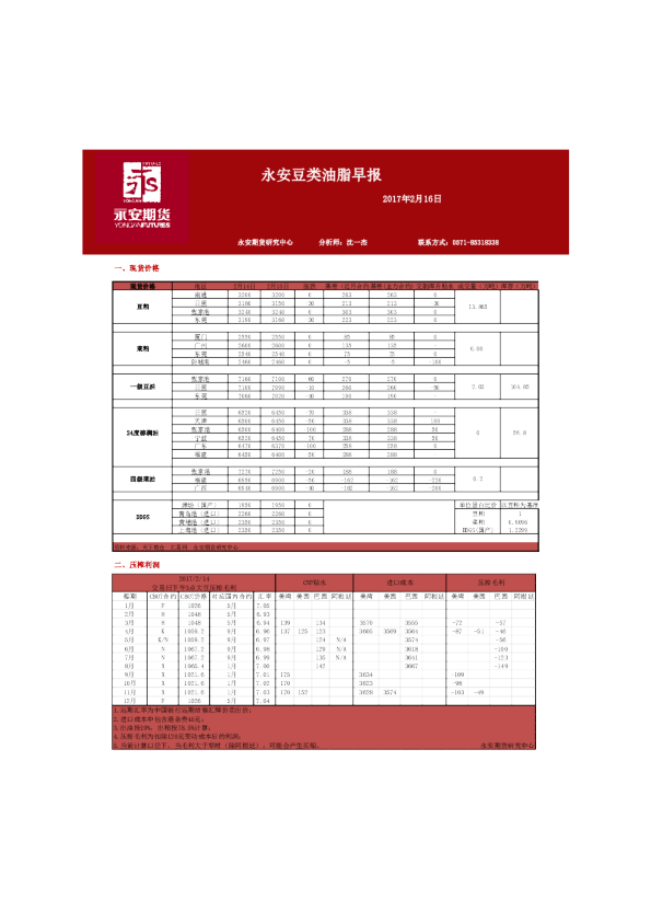 永安期货豆类油脂早报