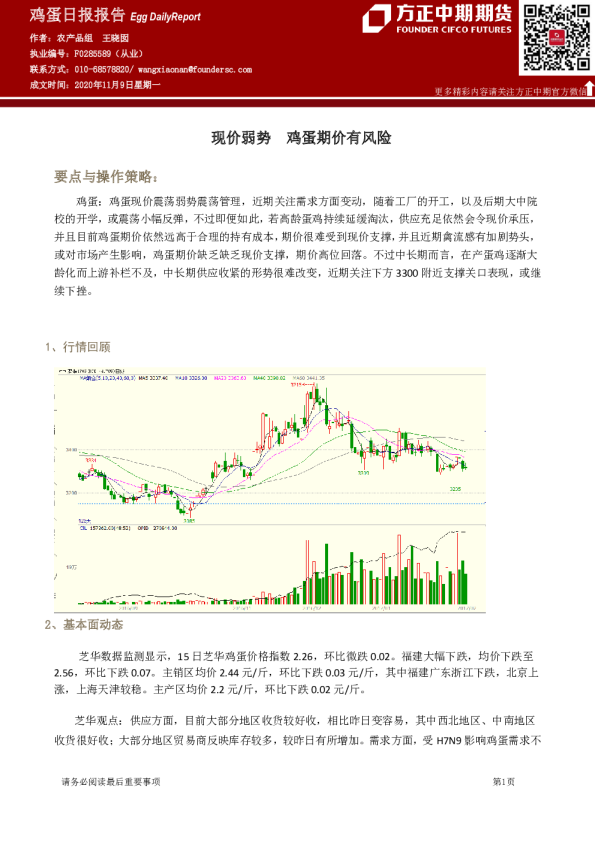 鸡蛋日报报告：现价弱势鸡蛋期价有风险