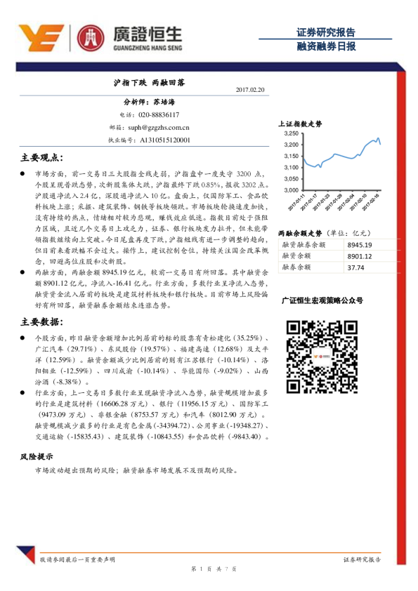 融资融券日报：沪指下跌 两融回落