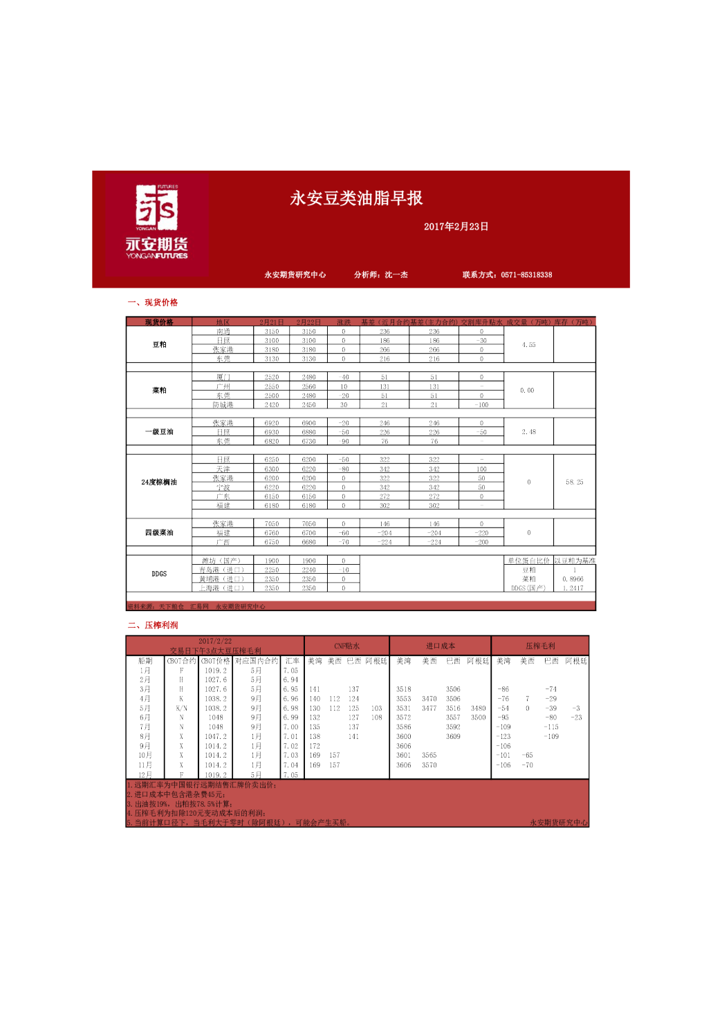永安期货豆类油脂早报