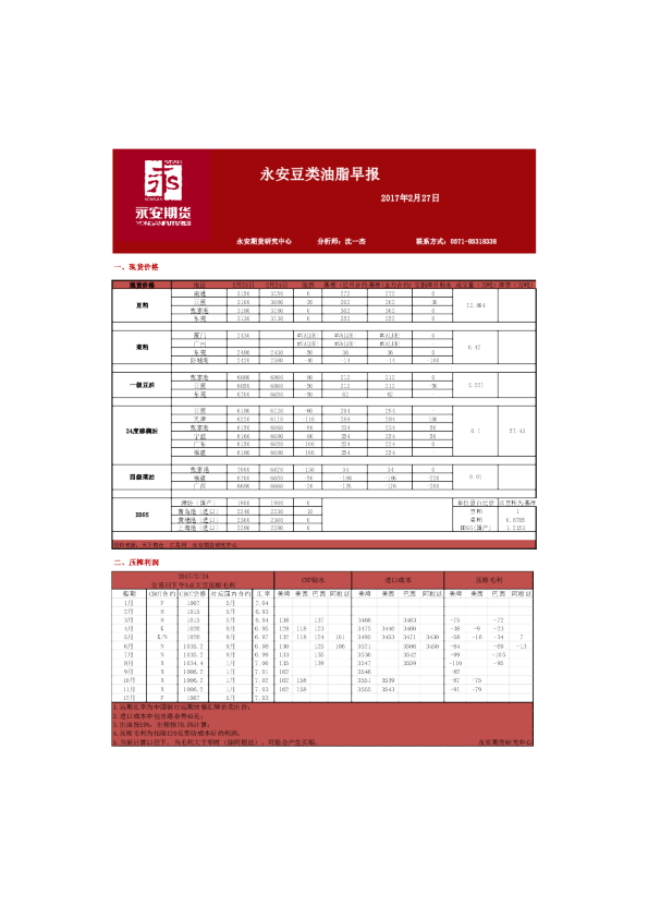 永安期货豆类油脂早报