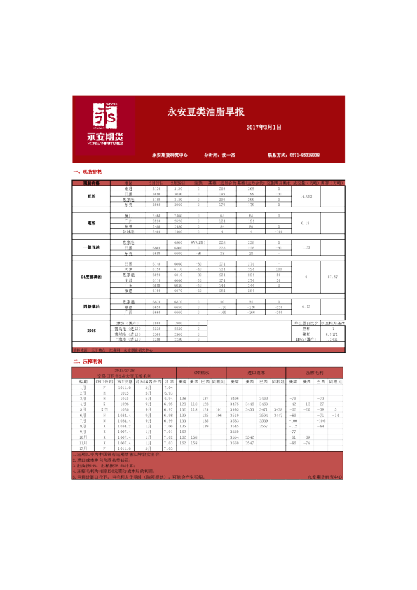 永安期货豆类油脂早报