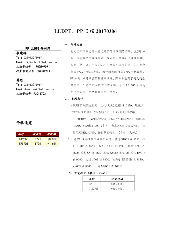 LLDPE、PP日报