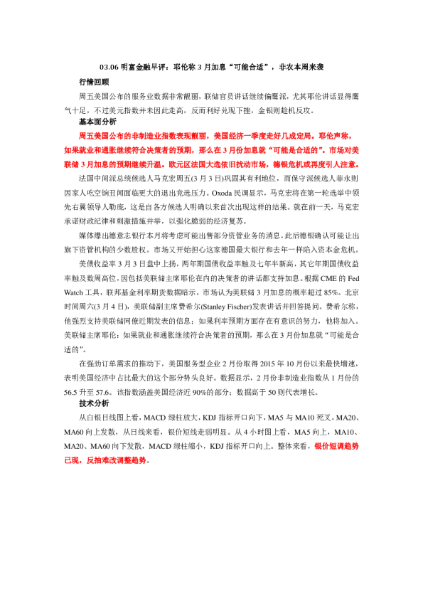 早评：耶伦称3月加息“可能合适”，非农本周来袭