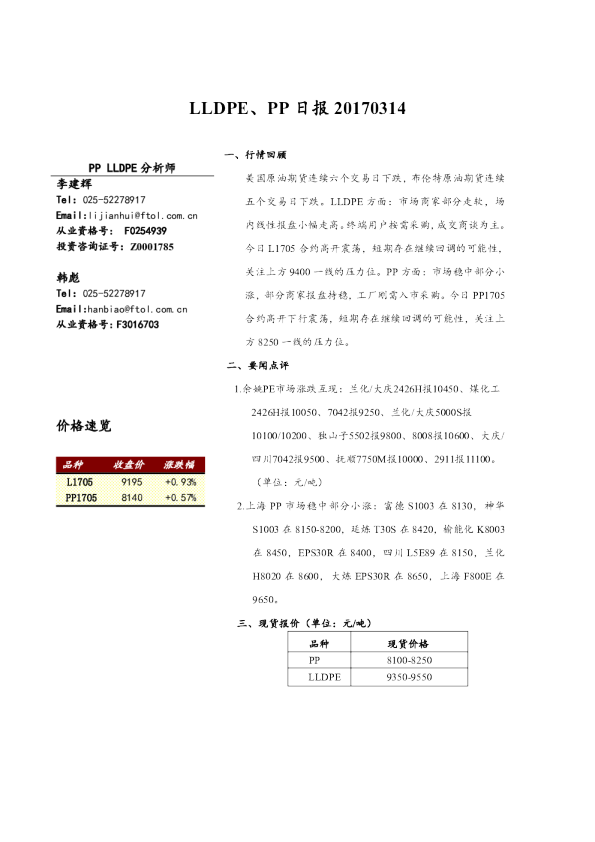 LLDPE、PP日报