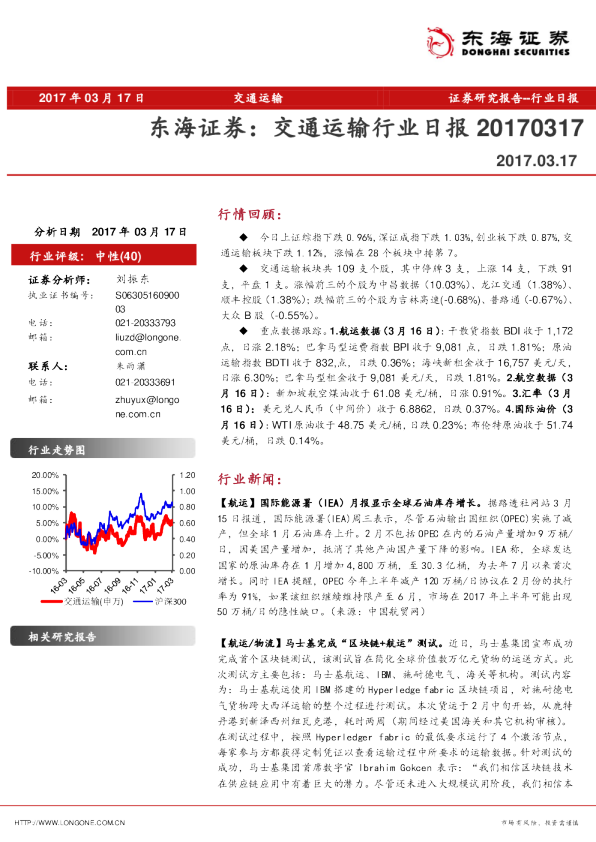 东海证券交通运输行业日报