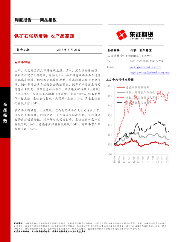 铁矿石强势反弹 农产品震荡