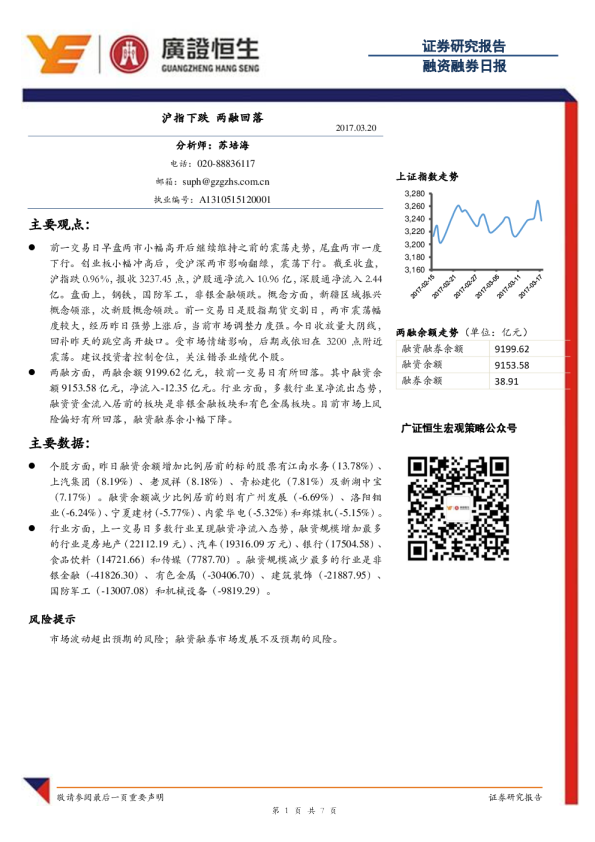 融资融券日报：沪指下跌 两融回落