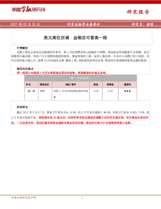 贵金属晚评：美元高位回调,金银还可看高一线