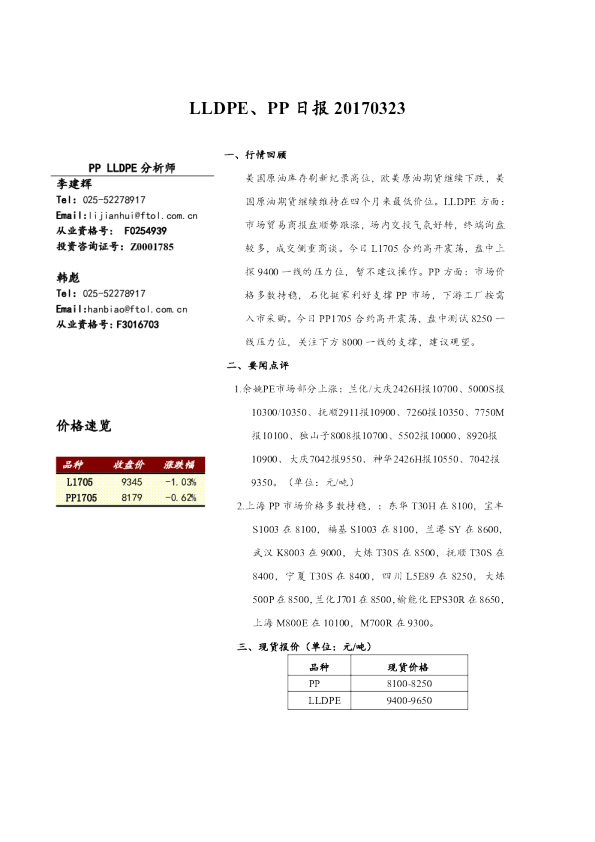 LLDPE、PP日报