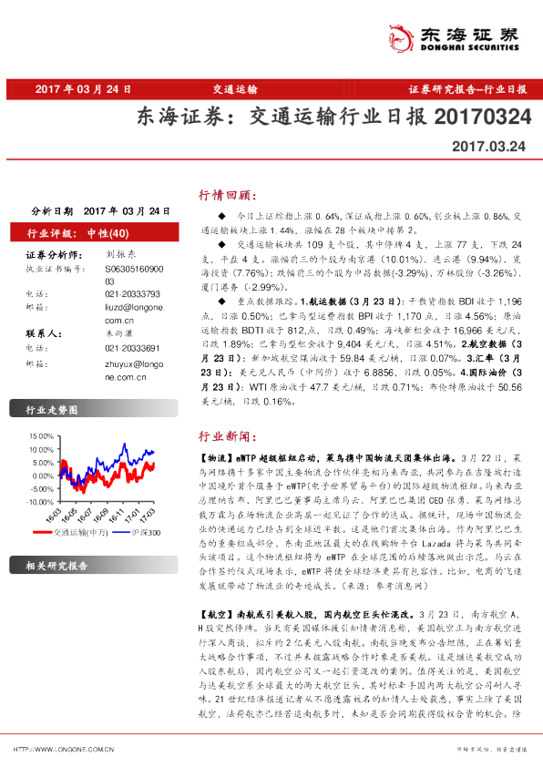 东海证券交通运输行业日报