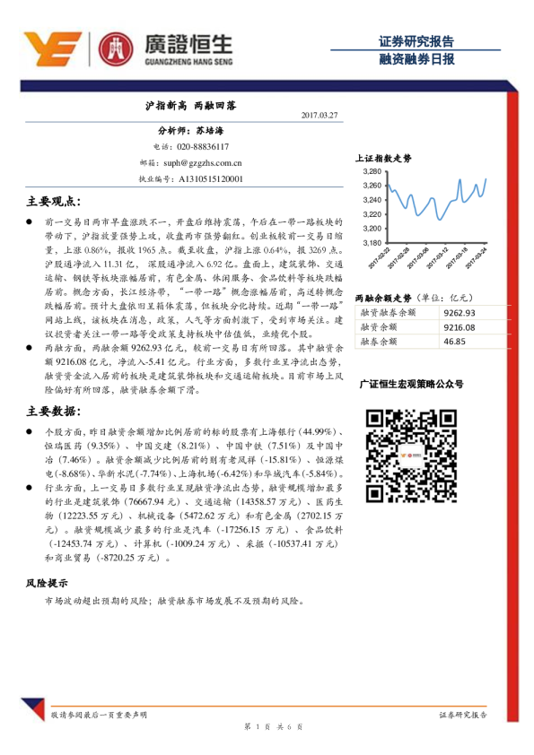 融资融券日报：沪指新高 两融回落