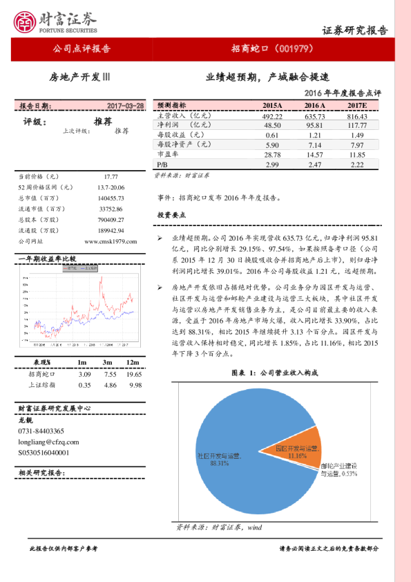 2016年年度报告点评：业绩超预期，产城融合提速