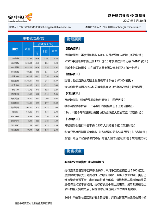 中投证券财富早报