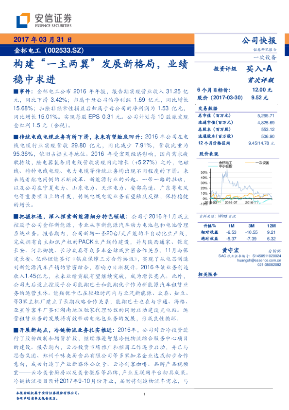 构建“一主两翼”发展新格局，业绩稳中求进