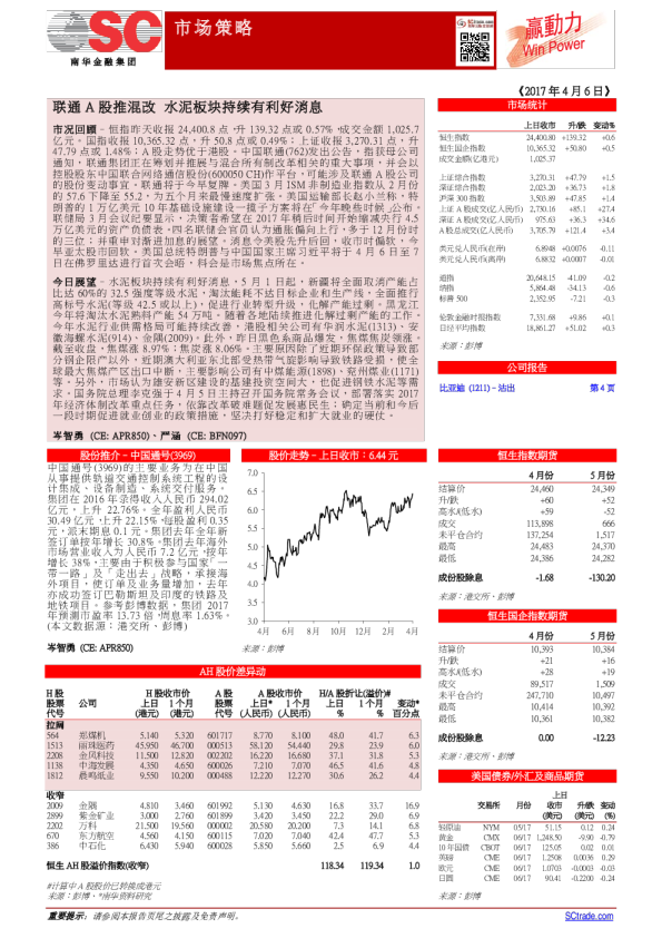 赢动力：联通A股推混改，水泥板块持续有利好消息