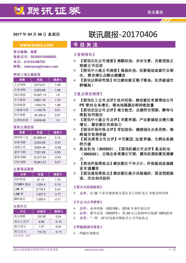 联讯证券联讯晨报