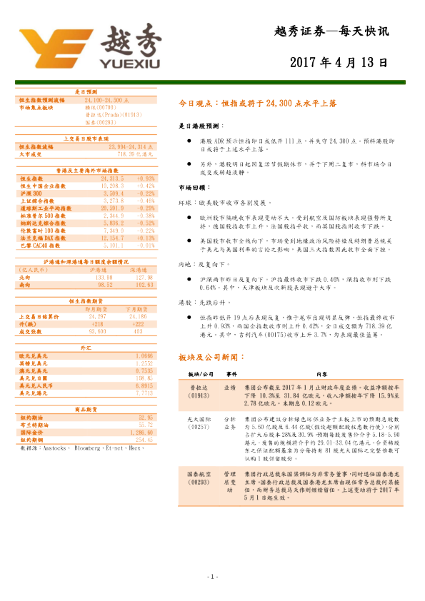 越秀证券每天快讯