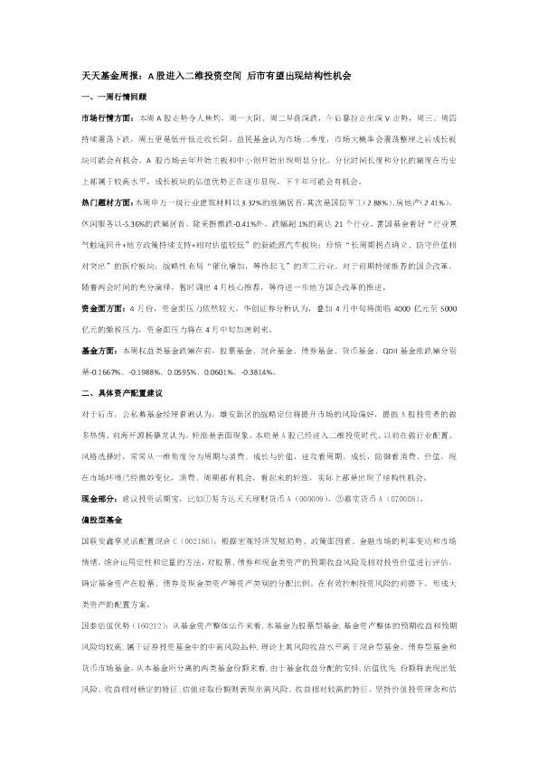 周报：A股进入二维投资空间后市有望出现结构性机会